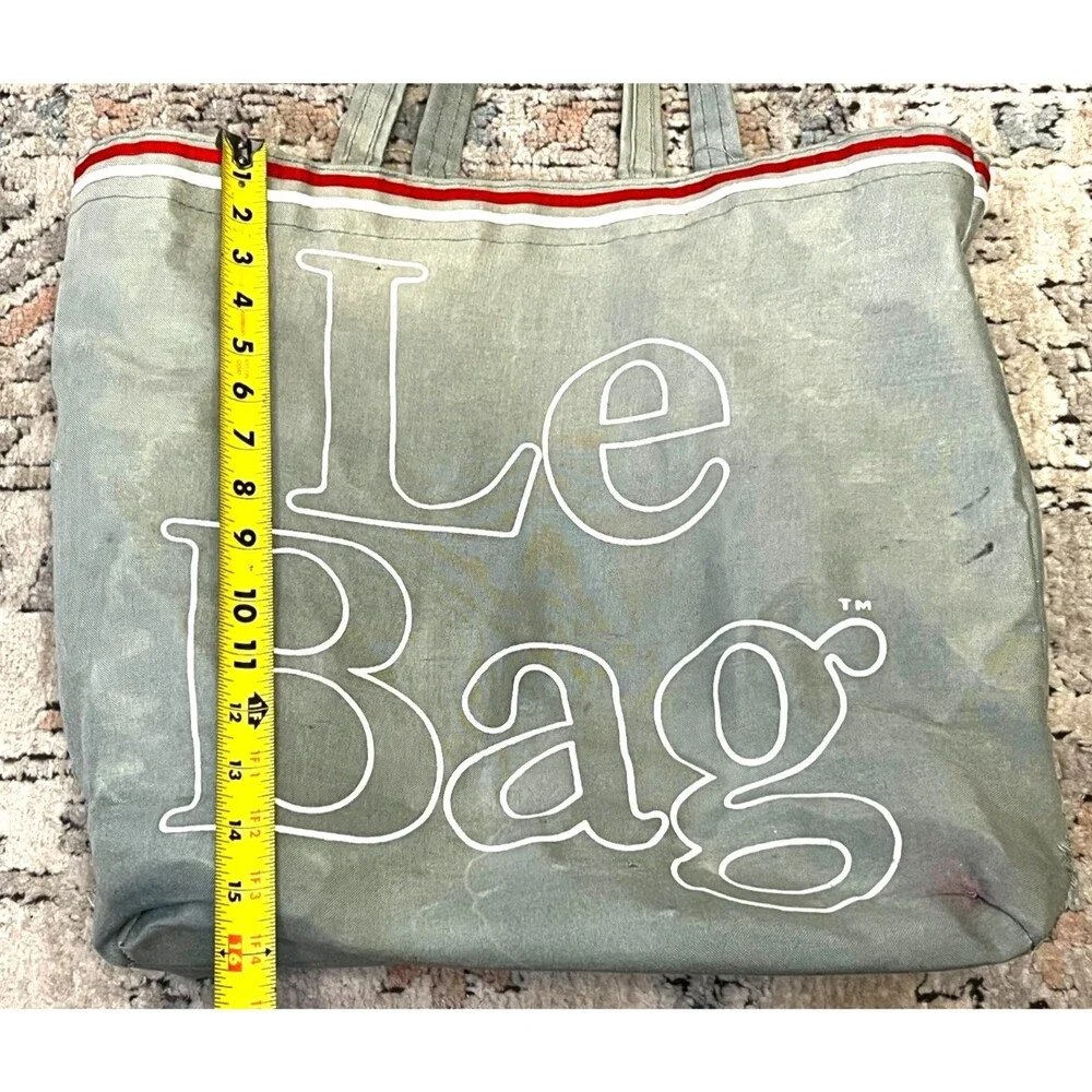 Vintage LE BAG Canvas Tote Bag Teal Grey Shopper Books Crafts Travel Beach Art - Picture 15 of 16